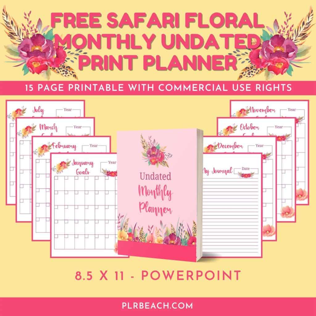 Safari Floral Free Monthly Undated Print Planner by PLR Beach
