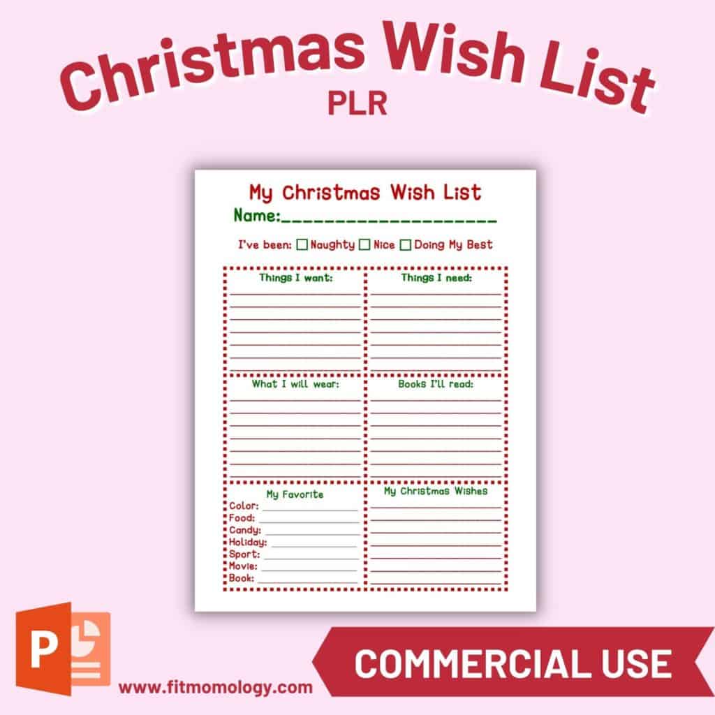 Christmas Wish List PLR Printable by FitMomology