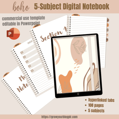 Free 5-Subject Notebook by Grow Your Blog PLR